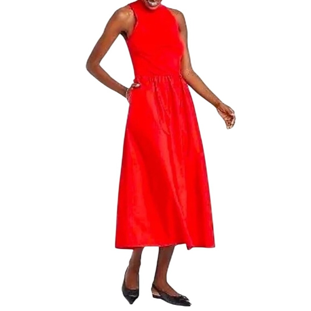 NWT A New Day Red Mock Neck, Sleeveless Midi Dress, Size Large, Holiday Party